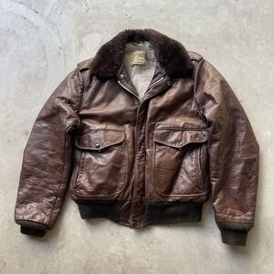 Vintage 80s Schott Leather Jacket Mens 42 Brown Bomber Fur Collar Sherpa USA